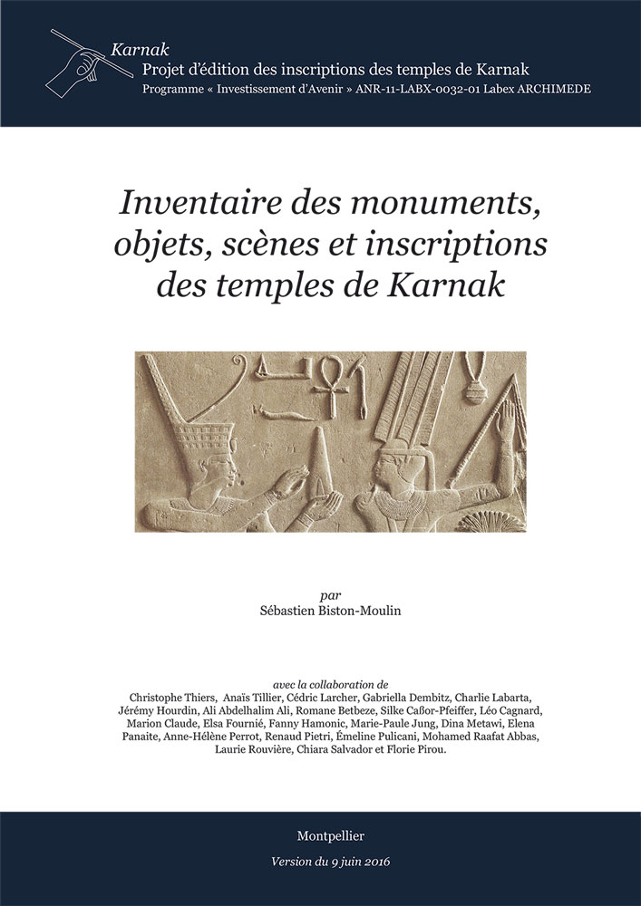 Sébastien Biston-Moulin, Inventaires des monuments, objets, scènes et inscriptions des temples de Karnak